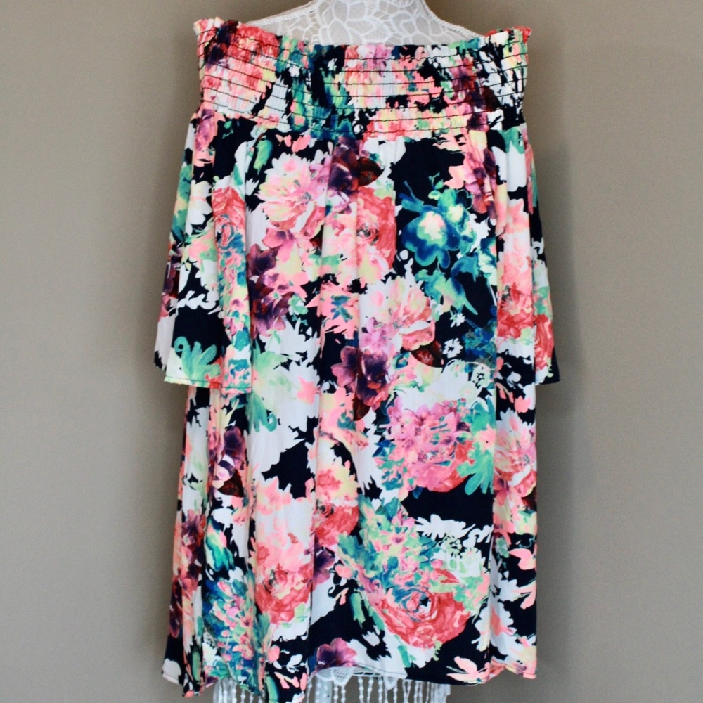 Off-Shoulder Floral Tunic